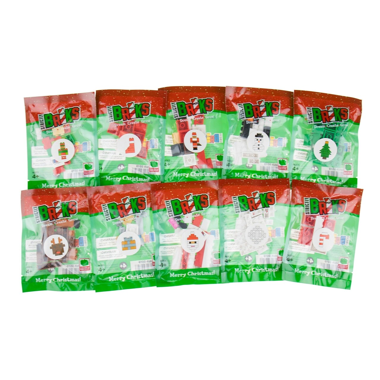 Strictly Briks Building Bricks and Blocks Set, 3D Christmas Themed Bricks, 10 Pack, 100% Compatible with All Major Brick Brands, For Kids Ages 4+